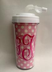 Insulated monogrammed orpersonlaized cup with lid and bendy straw.  Choose your background, font and thread color!