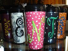 Beverage tumblers, sports bottles and koozies all monogramed for you!