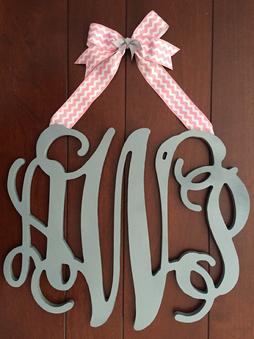 Wood Monogram- 3 Initials, interlocking font only made out of 1/2" thick birchwood.  Available in two sizes, 14" & 18" tall.
