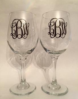 Monogrammed wine glasses; set of two or four.  Monogram for a couple. LGBT monogram available.
