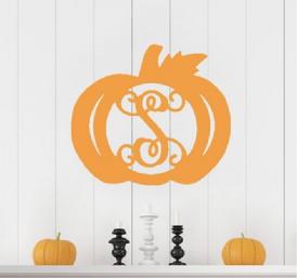 Wood Pumpkin Monogram- 1 Initial vine font only made out of 1/2" thick birchwood.  18" tall x 19.5" wide