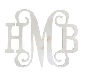 Classic Wood Monogram- 3 Initials, center vine, both side print initials font only made out of 1/2" thick birchwood. 18"H x 22.5"W