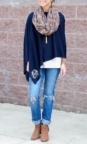 Monogrammed poncho, 2 in 1 ways to wear it as a poncho or a warm monogrammed scarf.