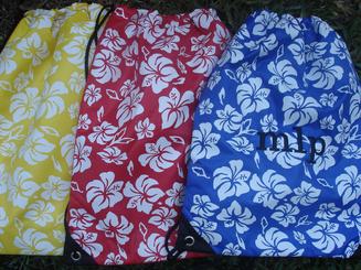 Cooler, insulated backpack with a drawstring closure.  Personalized at no charge!
