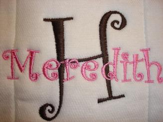 Monogramed burp cloth, a perfect baby gift.