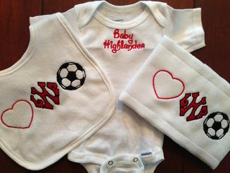 LHP Monogramed burp cloth, bib and onesie a perfect baby gift for a future Highlander